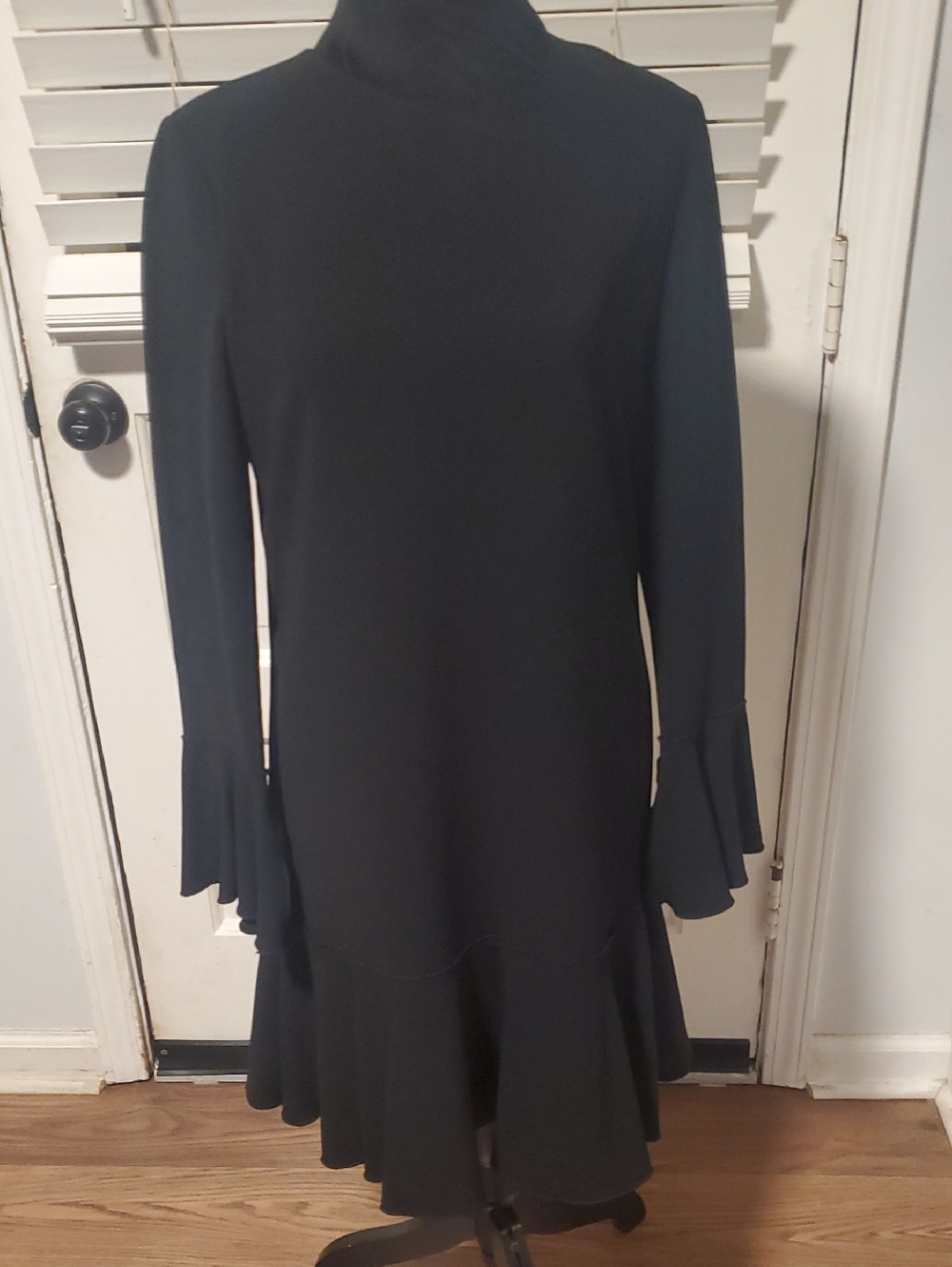 Theory Black Long-Sleeve Ruffle Dress